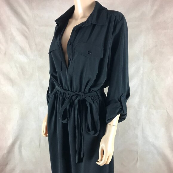 HUTCH Black Belted Midi Shirt Dress Size XL - Picture 7 of 8